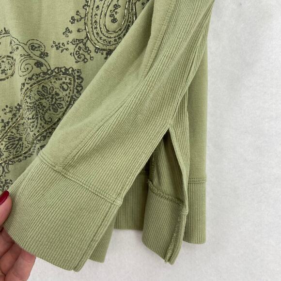 Chico's Zenergy Tunic Sweatshirt Size 12/14 Green Embellished Beaded Pullover - Picture 4 of 12